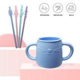 Brunoko Silicone Training Cup + 4 Reusable Silicone Straws (Blue) - Brunoko