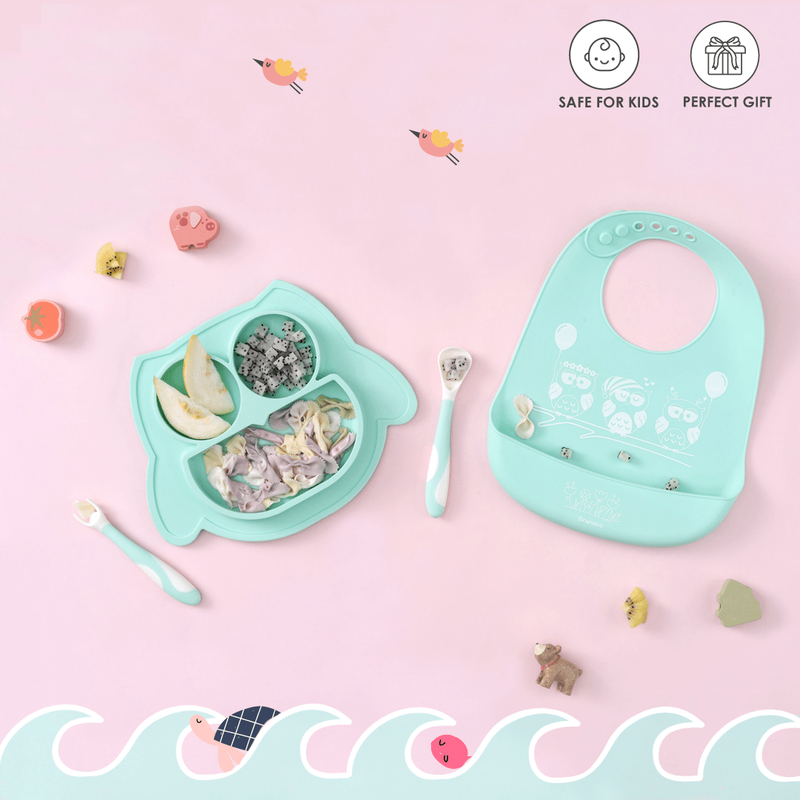  BEABA Juego de 3 piezas de ventosa, juego de cuencos y platos  de vidrio – Juego de vajilla para bebés + niños pequeños para comida de bebé,  plato de bebé, tazón